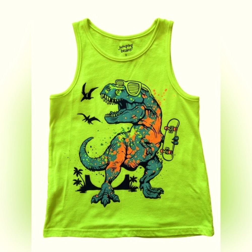 Boys Tank Top with Dinosaur Design, Size 8, Neon color
